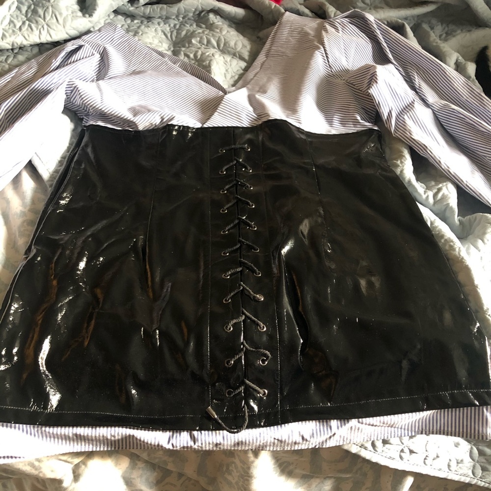 Latex dress with built in balloon sleeve top